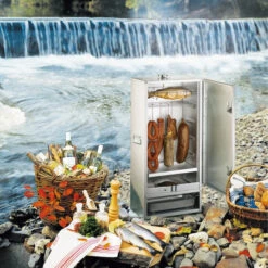 Fumoir Peetz Acier Aluminé Porte à Charnières - L 39 X P 28 X H 85 Cm 6 Fumoir Peetz Acier Aluminé Porte à Charnières - L 39 X P 28 X H 85 Cm -Art du Grill 630015 fumoir peetz acier alumine charnieres 85 39 28 ambiance