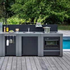 Modulo Cuisinière Four Et Plaque - Gris Acier - Cuisine D'extérieur ENO -Art du Grill mod7005 cuisiniere modulo gris cuisine exterieur eno ambiance 2