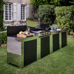 Modulo Evier - Coloris Inox Et Noir - Pour Cuisine D'extérieur ENO 18 Modulo Evier - Coloris Inox Et Noir - Pour Cuisine D'extérieur ENO -Art du Grill modulo inox noir plancha cuisine exterieur eno ambiance 1 min 2