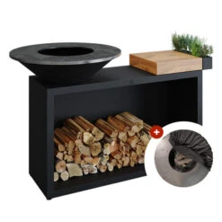 Nouveaux produits 14 Brasero Plancha OFYR Island Black Bois 85 Cm + Housse Offerte